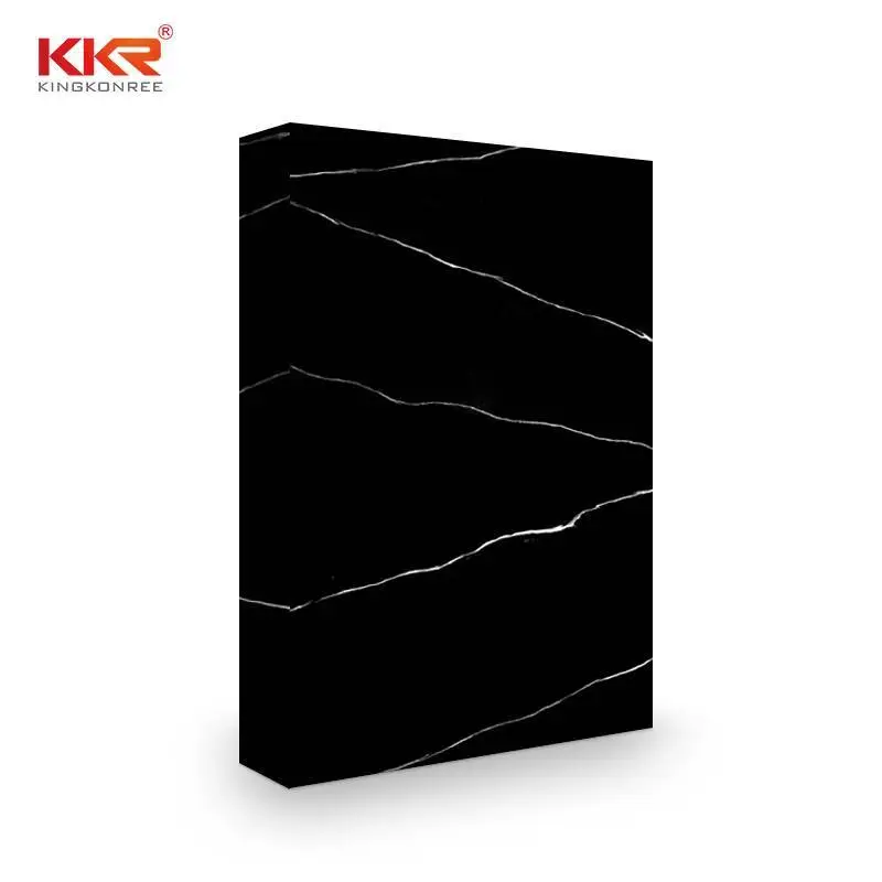 Folha de laje de pedra de resina de superfície sólida acrílica com padrão de mármore preto KKR para bancada KKR-M8858-B 1
