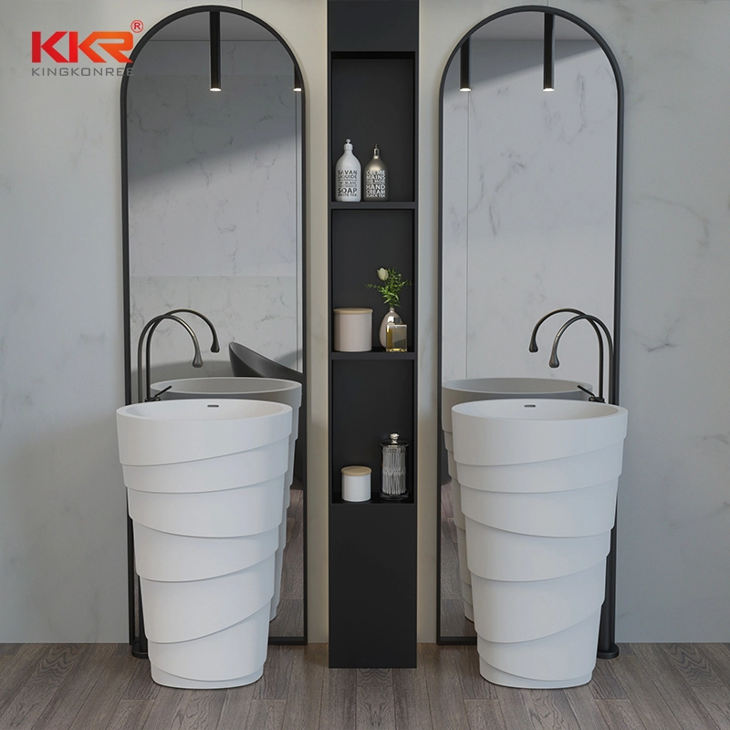 Lavabo in pietra acrilica con piedistallo in superficie solida, lavabo in piedi per hotel di lusso KKR-1398 1