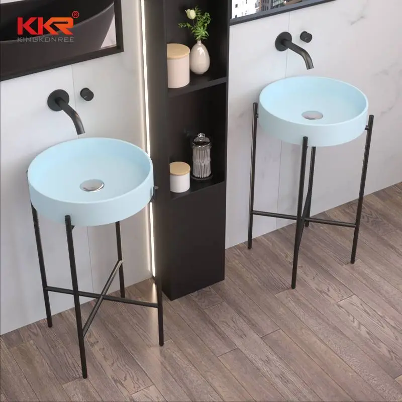 Design Bathroom Sinks Wash Basin Floor Standing Basin Pedestal Solid Surface Hand Washing Sink 1