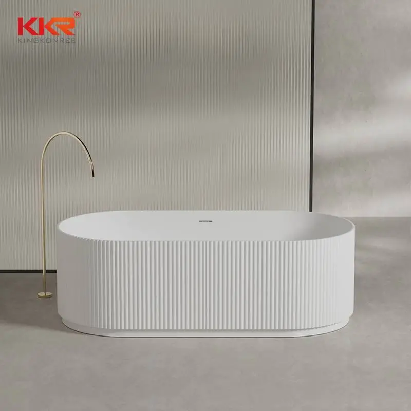 Modern White Striated Freestanding Acrylic Bathtub KKR-B114 1