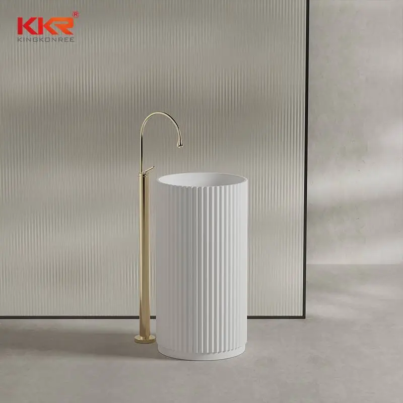 Lavabo à main autoportant pour hôtel de luxe, Surface solide, lavabo de salle de bains en pierre artificielle, lavabo sur pied 1