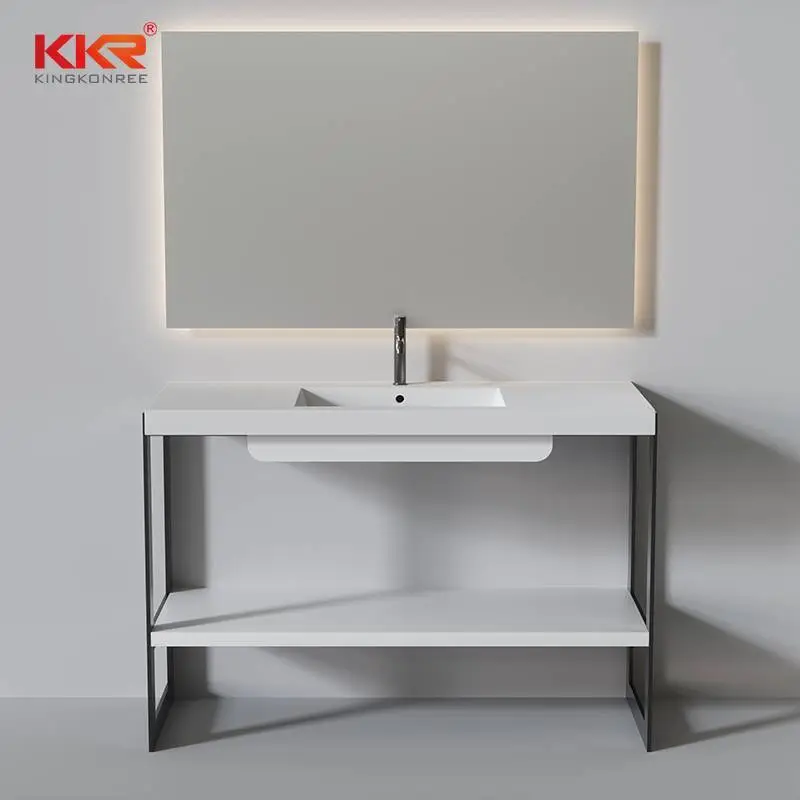 Bathroom Vanity Sets Hand Wash Basin Solid Surface Basin Shelf Match With Steel Base KKR-1235 1