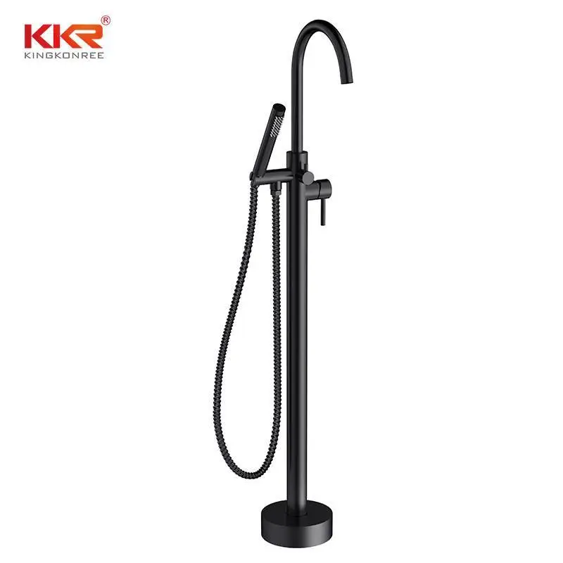 Sleek Matte Black Freestanding Bathtub Faucets with Movable Arm KKR-FB1002 1