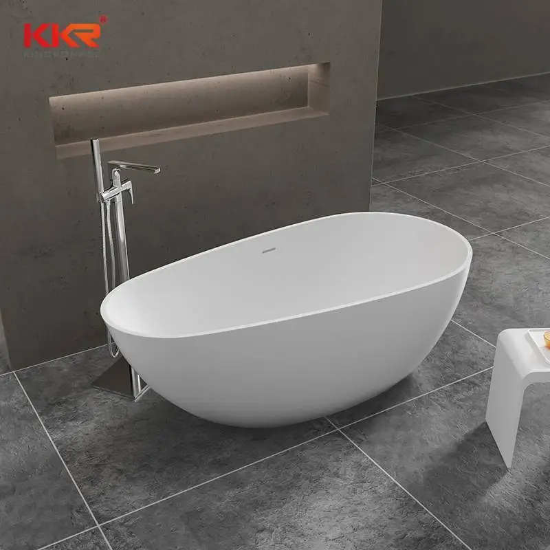 Ellipse Oval Shape White Matt Solid Surface Bath Tub KKR-B001 1