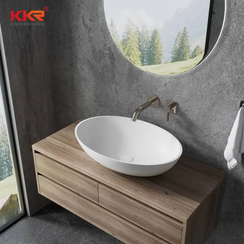 Hotel Luxury Ultra-Thin Edge 6mm Solid Surface Matte White Wash Basin Sinks KKR-2123 1