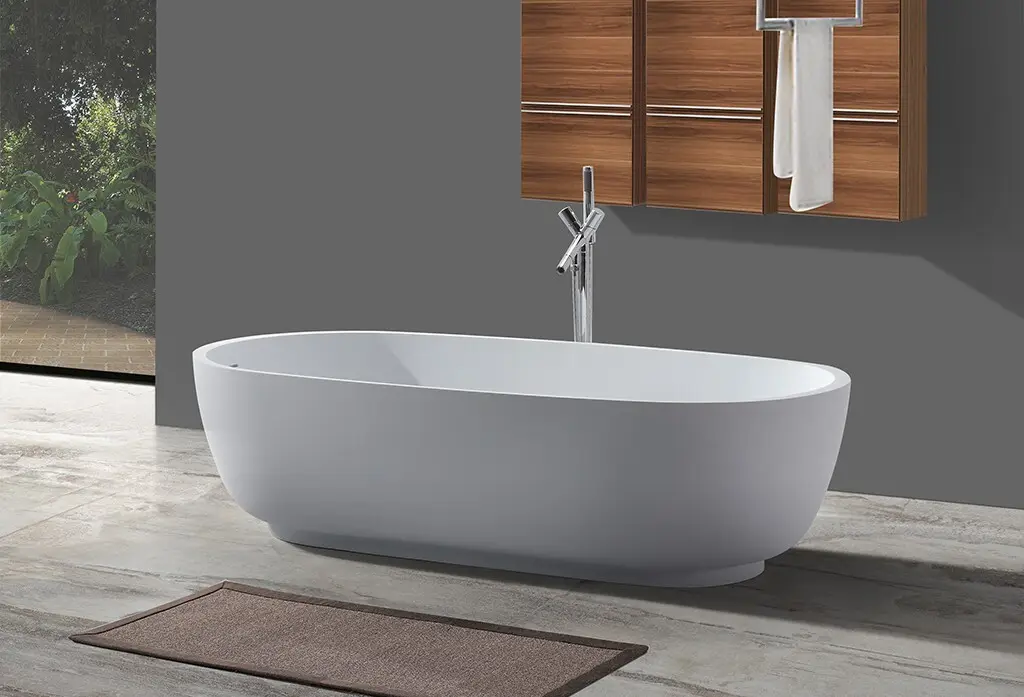white against length Solid Surface Freestanding Bathtub KingKonree Brand 2