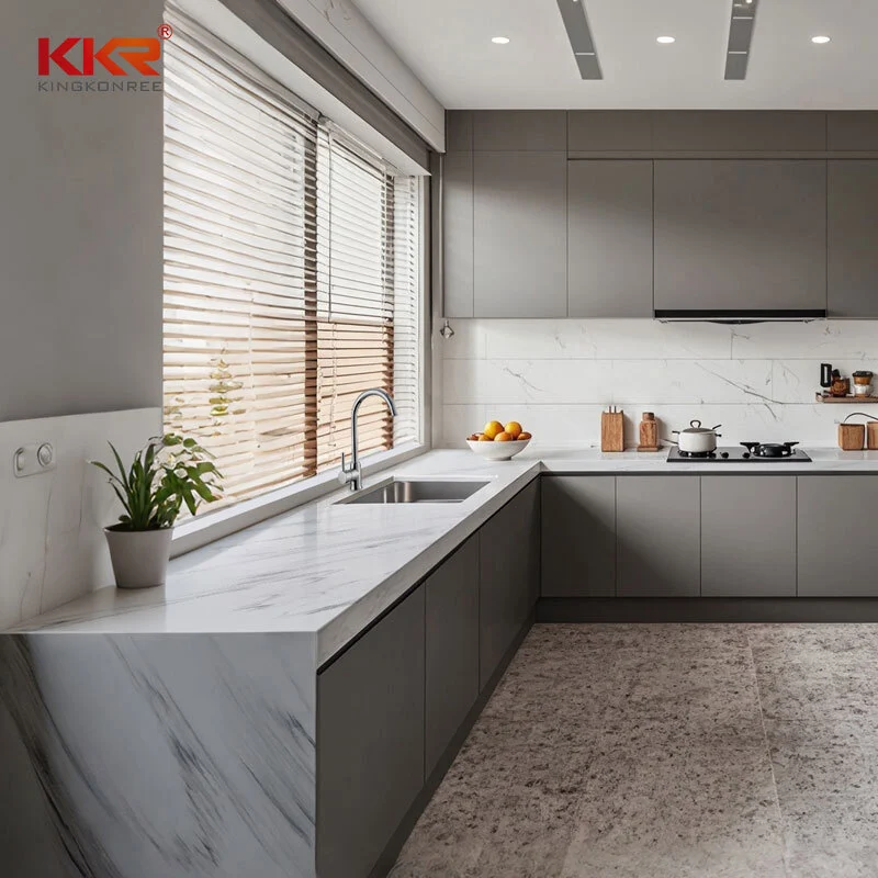 Weiße Arbeitsplatte Calacatta Kitchen Marmorbenchtops KKR-M8901 1