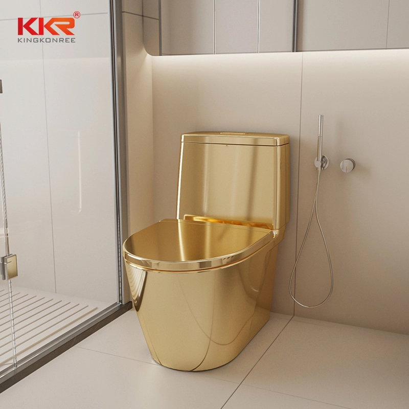 Luxus einteilige Porzellan-Toilette moderne elektroplierte Goldkeramik Sanitär Warenschrank Flush für Hotels 1
