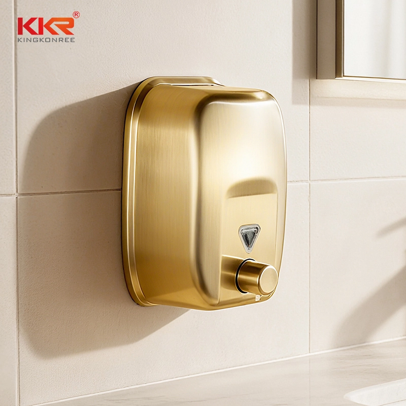 Wall Mounted Hand Soap Dispenser Bathroom,  Commercial Stainless Steel Liquid Soap Dispenser Wall Mount (Vertical Gold) 1