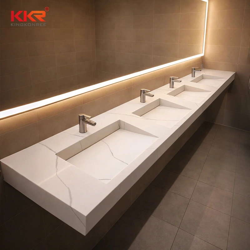 ADA-conforme, massieve wastafel met trogvorm, lange wandgemonteerde wastafel 1