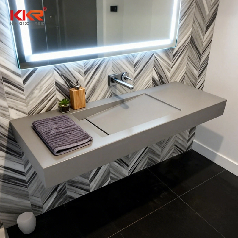 כיור אמבטיה אפור מוצק מותקן על הקיר, מקשה אחת, למלון 1