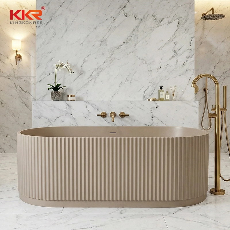 Baignoire autoportante en surface solide cannelée SW 7525, motif branches d'arbre KKR-B114 1