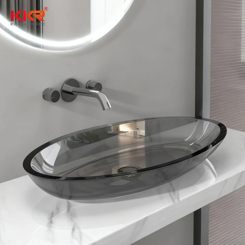 Moderne ovale, transparante wastafel voor luxe badkamers 1