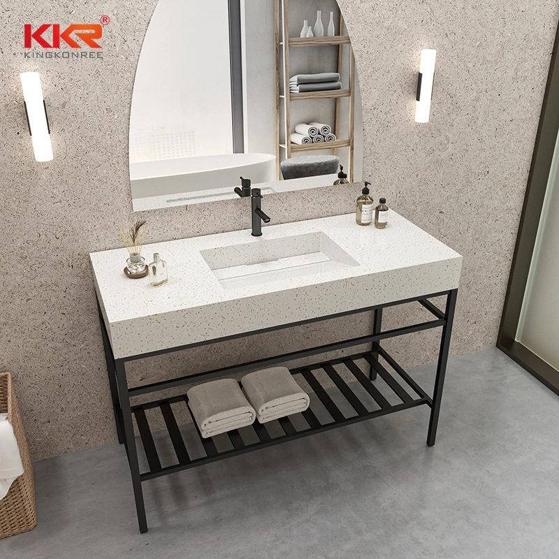 Custom Terrazzo Solid Surface Vanity Manufacturer KKR Seamless Bathroom Vanity Top for Hotel & Home 1