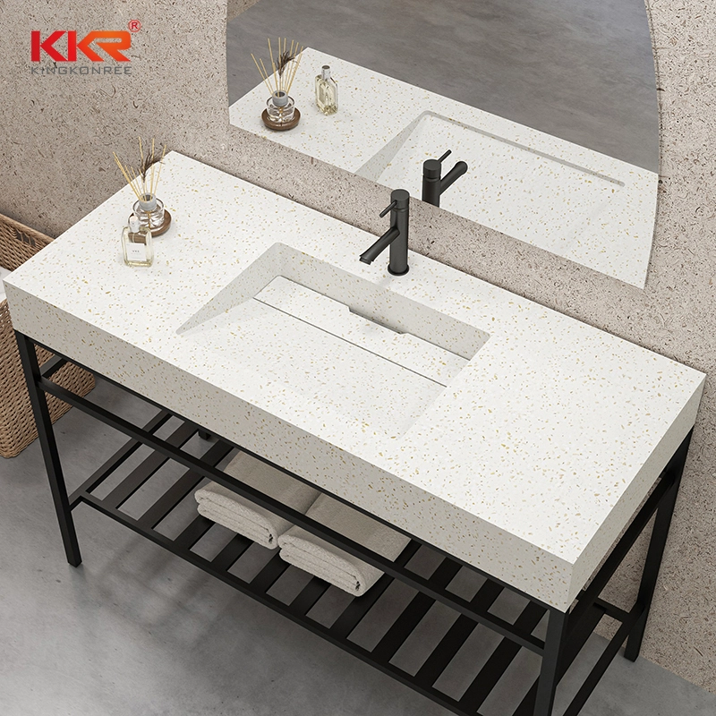 Modern Solid Surface Terrazzo Bathroom Vanity with Integrated Ramp Sink 1