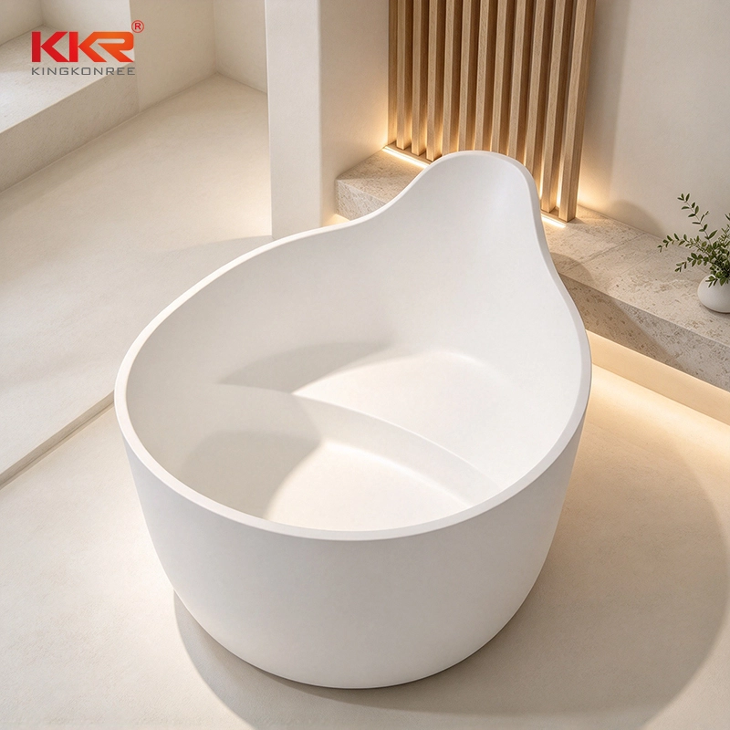 Unique Design White Marble Acrylic Solid Surface Bathtub KKR-B070 1